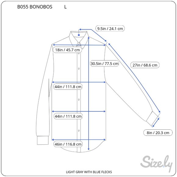 Bonobos Shirt Men's L Light Gray Blue Fleck Button Drop Tail Long Sleeve Cotton - Picture 9 of 9